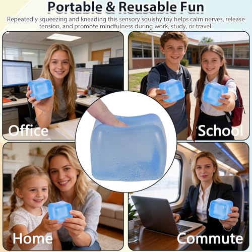 7cm Jumbo Ice Squeeze Toy, Slow Rebound Stress Reducing Sensory Toy, Anti-Anxiety Tool for Adults and Kids, Squeeze Cube for Pressure Relief (Blue)