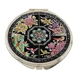 Mother of Pearl Four Noble Plants Double Compact Magnifying Cosmetic Makeup Purse Pocket Mirror, 3.2 Ounce by Antique Alive Mother of Pearl Four Noble Plants Double Compact Magnifying Cosmetic Makeup Purse Pocket Mirror, 3.2 Ounce by Antique Alive