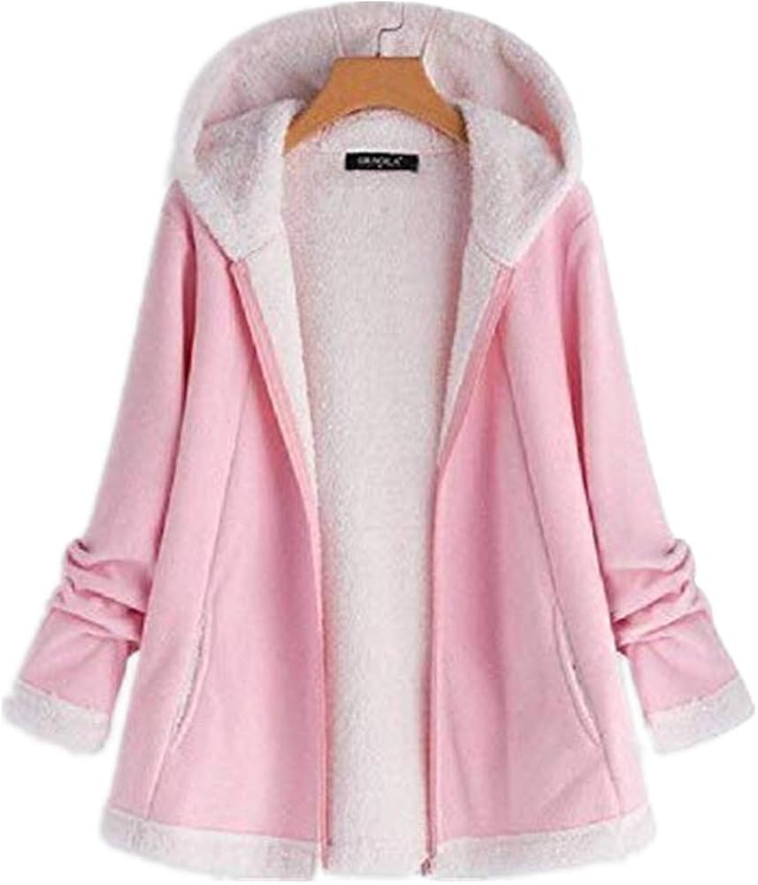 U/A Long Sleeve Hooded Women's Casual Long Sleeve Mohair Coat Pink: Amazon.co.uk: Clothing
