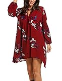 Zeagoo Women Bohemian Lantern Sleeve Floral Print High Low Hem Loose Dress