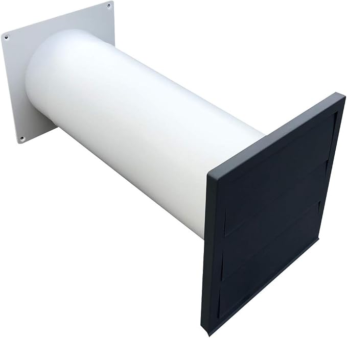 Teleskop-Lüfterkanal Anthrazit DN 150 - Mit Rückstauklappe & Wrasengitter, Für Wandstärken 27-55 Cm
