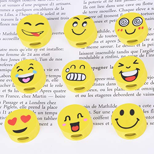 Kids Wooden Pencils Colorful Stripe Pencil With Cute Cartoon Smiley Face Eraser for School Supplies and Children Prize Gifts 9 Pack By BUSHIBU - Thumbnail 2