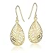 Yellow Gold Flashed Sterling Silver Filigree Teardrop Drop Dangle Earrings for Women