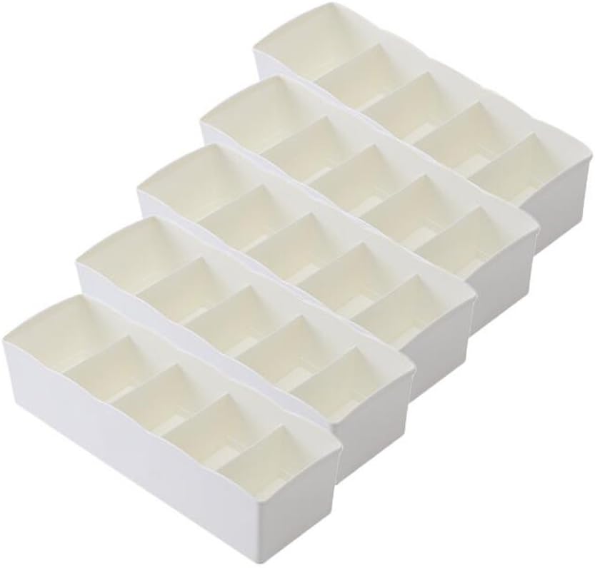5PC Plastic Underwear Storage Box 25 Cell Plastic Socks Ties Jewelry Pants Storage Drawer (White)