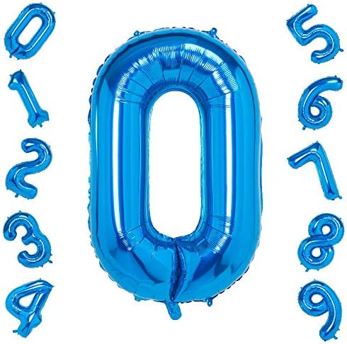Gremode Blue 0 Balloons,40 Inch Birthday Foil Balloon Party Decorations Supplies Helium Mylar Digital Balloons (Blue Number 0)