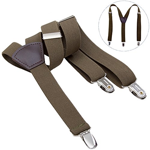Braces Suspenders for Kids Men - Y Shape Adjustable Elastic Leather Suspenders by Kajeer (27.6 - 29.5 Inch ( 3 Years - 8 Years), Army green)