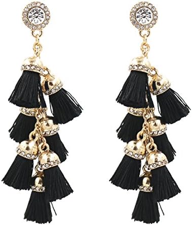Fashion Jewelry Tassel Earrings w/Tiered Thread Multi Layered Pendant Dangle Drop Earring (Color 4-Black)