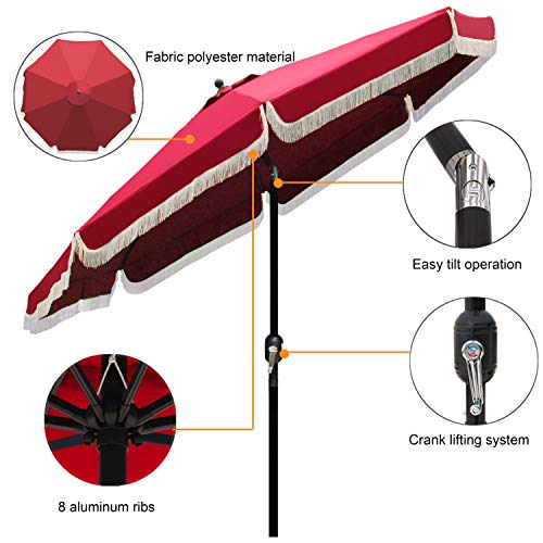 Blissun 9' Outdoor Patio Umbrella with Fringe, Aluminum Manual Push
