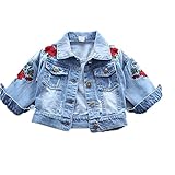 Baby Girl's Denim Jacket With Rose Flower Embroidery Kids Toddler Ripped Denim Coat For Girl