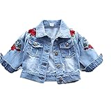 keemella Baby Girl's Denim Jacket with Rose Flower