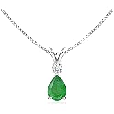 Angara Emerald Teardrop Necklace with Diamond in Silver/14K Solid Gold/Platinum | Natural Prong-Set Emerald V-Bale Pendant With 18" Chain for Women | July Birthday Gemstone Jewelry Gift