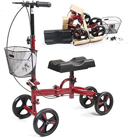 Steerable Foldable Knee Walker Scooter with Brake Basket Height Adjustable Drive Cart for Disabled People