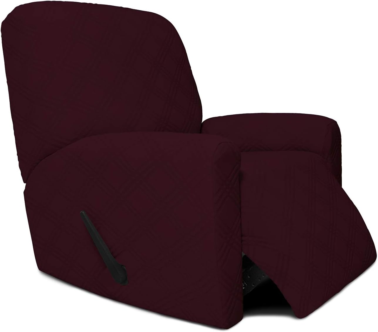 Easy-Going Stretch Recliner Sofa Cover, 4 Pieces Couch Cover for Recliner, Stylish Jacquard Sofa Slipcover with Elastic Loops, Machine Washable Furniture Protector (Recliner, Wine)