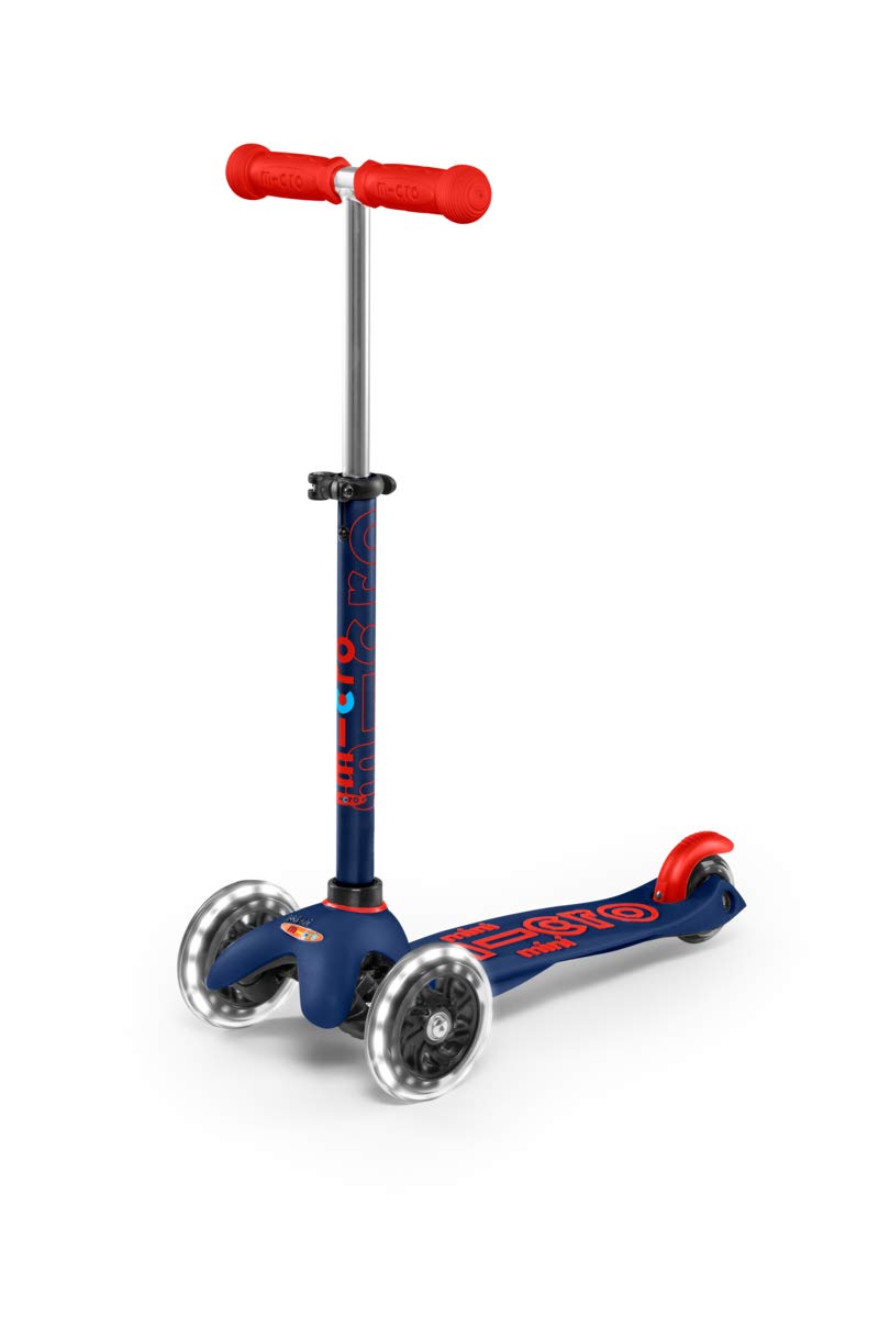 Micro Scooters | Mini Micro Deluxe LED Children's Scooter | Extra Grippy Deck | Weather Tested Stem | Remove & Fold Handlebar | Light Up Wheels | 2-5yrs | Boys & Girls | Navy