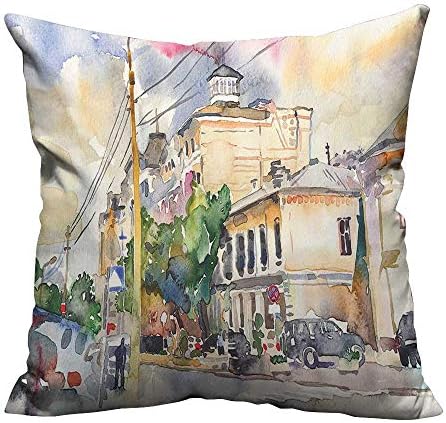 YouXianHome Home Decor Pillowcase City Street Buildings Cars istic Display Multicolor Durable Polyester Fabric（Double-Sided Printing） 26x26 inch
