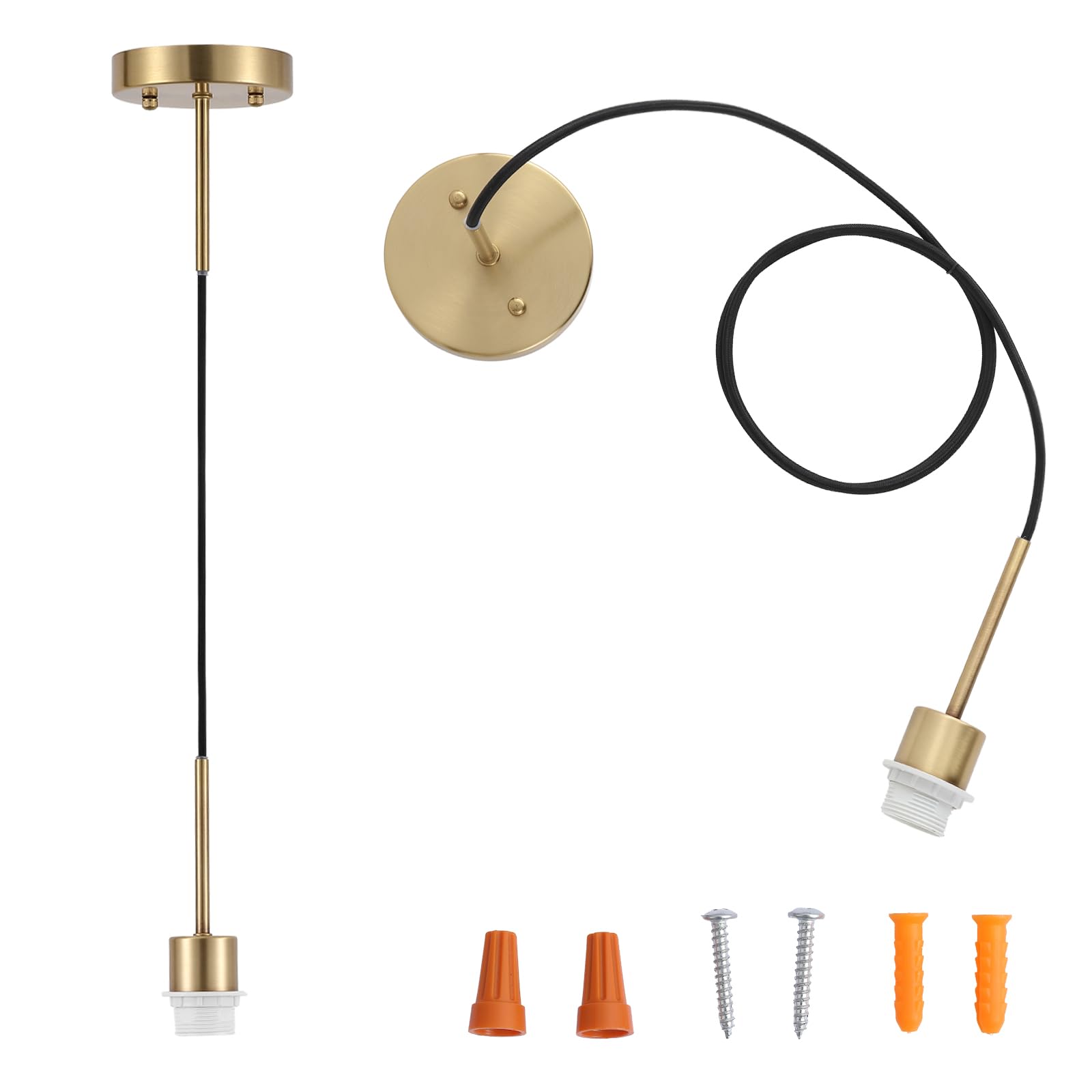 Photo 1 of YJSQOEOE Pendant Light Kit Adjustable Hanging Light, E26 Vintage Lamp Socket DIY Pendant Light Cord, Semi Ceiling Pendant Lighting for Kitchen Island, Dining Room, Bedroom, Gold