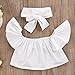 ViWorld Toddler Baby Girls Pant Set Kid Off Shoulder Tops Denim Pants Jeans 3PCS Outfits Set (White, 110(4-5Years))