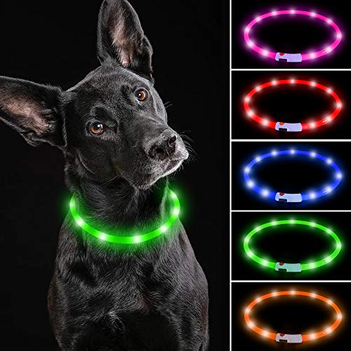 Light Up LED Dog Collar, Clan_X USB Rechargeable Silicone Glowing Pet Collar for Dogs, Flashing Doggy Collars Keep Your Dogs Be Seen& Be Safe (Green-Silicone)