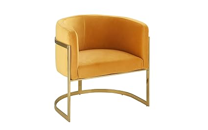 Modern Round Brush Microfiber Living Room Armchair With Gold Legs Accent Chair Yellow