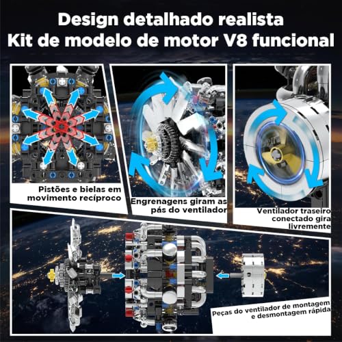 Blocos de Montar Construção de Motor V8 Modelo Brinquedos (558 Peças)