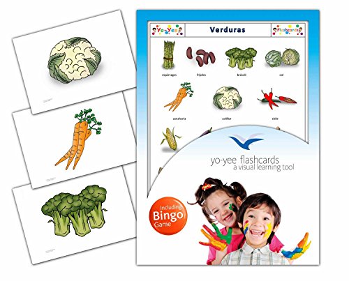 Vegetables Flashcards in Spanish Language - Flash Cards with Matching Bingo Game for Toddlers, Kids, Children and Adults - Size 4.13  5.83 in - DIN A6