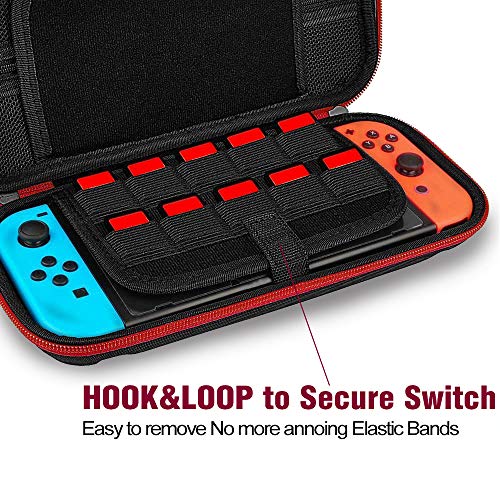 Aukor Carrying Case for Nintendo Switch with 20 Games Cartridge Holders, Protective Hard Shell Travel Carrying Case Pouch for Nintendo Switch Console Accessories, Red