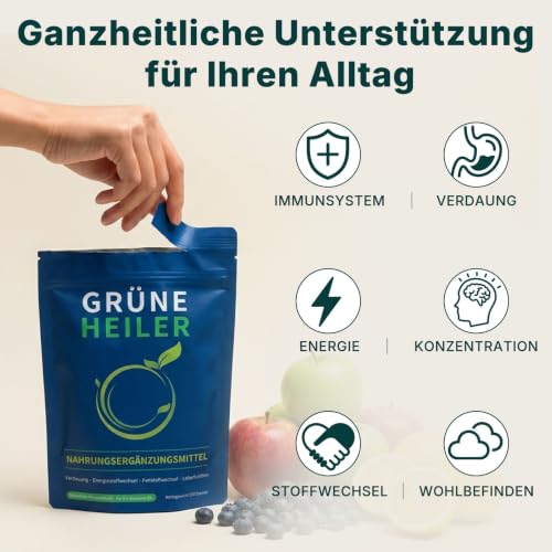 Green Detoxification Powder, 200 g Superfood Helper Powder with Spirulina, Barley Grass, Chlorella, Inulin, Choline, Probiotics & Blueberry for Digestion, Energy Metabolism, Fat Metabolism & Liver