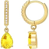 Birthstone Hoop Earrings for Women Dainty Crystal Teardrop Dangle Earring 14K Gold Plated Huggie Drop Earrings for Women Trendy Gold Jewelry Birthday Gift for Her