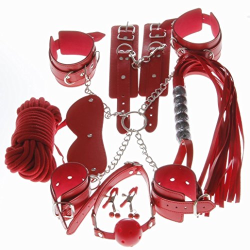 Xuuyuu (Tm) 7pcs Red Leather S&m Bondage Kit Fetish Restraint image