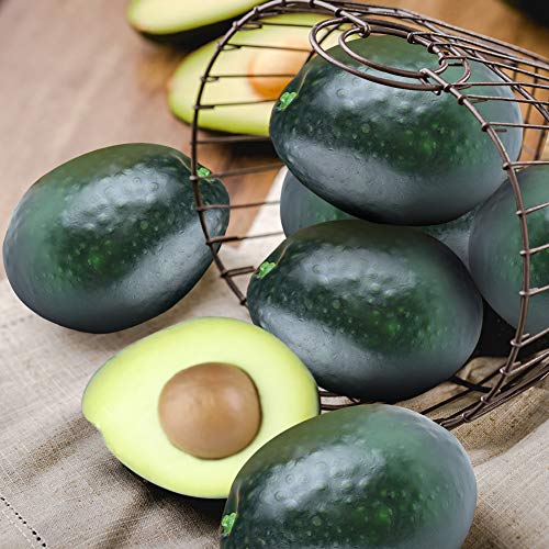 Johouse Artificial Avocado, 7PCS Plastic Prop Decor Fake Lifelike Plastic Green Avocados and Avocado Half Vegetable Fruit Home Party Festival Decorations