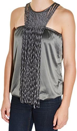 Grifflin Paris Clubwear Satin Fringe Halter Top Shirt (Gray, Small)