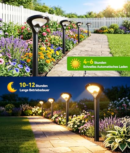 TuyLuxe Solar Lights for Outdoor Garden with Motion Sensor 6 Pack, 550LM Modern 3 Modes Solar Lights for Outdoor Use with Bright 26 LEDs Warm White IP65 Waterproof Solar Lights Garden for Lawn Patio