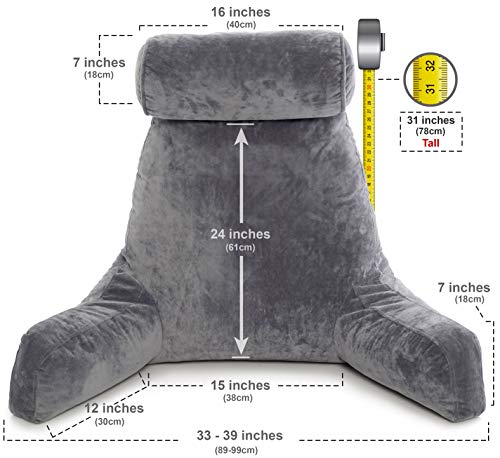 Husband Pillow Dark Grey Big Backrest Reading Bed Rest