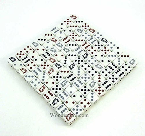 Owl Dice D6 White Opaque with Brown, Black and Grey Owls 16mm (5/8in) Set of 100 Dice Koplow Games