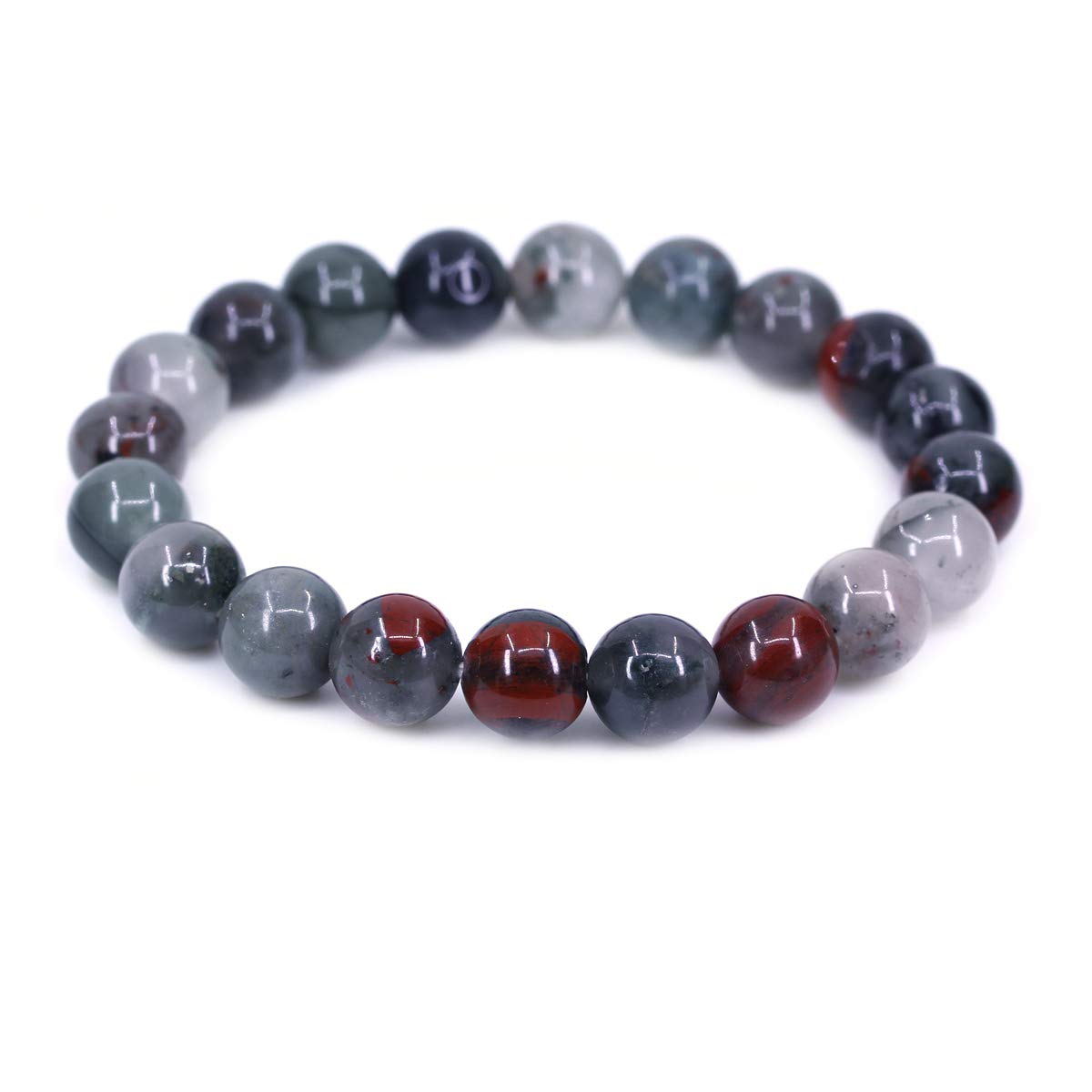 CHENYUE Natural African Bloodstone Gemstone 10mm Round Beads Stretch Bracelet 7" Unisex