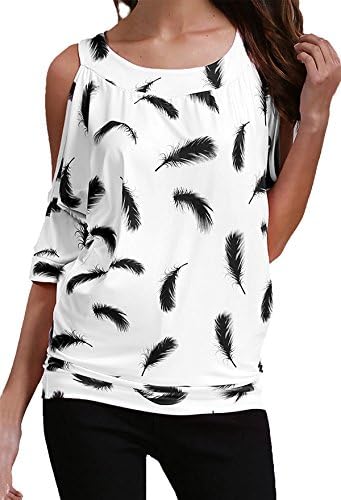 TOUQIANMAO Women's Cut Out Off Shoulder Blouse Short Sleeve Loose Fit Tunic Casual T-Shirt White Small
