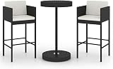 vidaXL 3-Piece Black Poly Rattan Garden Bar Set with Cushions view 1