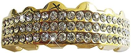 Bling Bling Grillz 3 Top Row Hiphop Bling Bling Grillz Removable Teeth Gold Plated