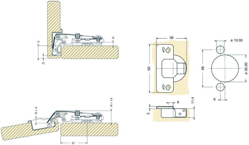OMIdeas 10-Pack 35mm 110° Nickel Plated Steel Recessed/Mortised Cabinet Hinge - Image 3