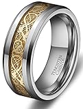 8mm Celtic Dragon Pattern Inlay Tungsten Carbide Ring Flat Comfort Fit Band
