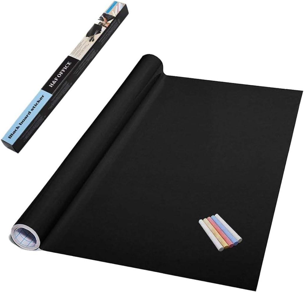 Shengtang Extra Large Removable Chalkboard Paper Roll with 5 Color Chalks, Self-Adhesive Blackboard Sticker for Home School Office Wall Decals Paper Sticker (78.7" x 17.7", Black)