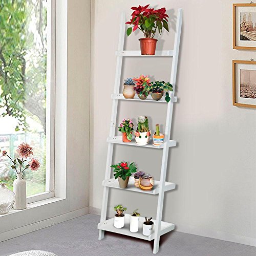 Buy Yaheetech 5 Shelf Wood Leaning Ladder Bookshelf/Bookcase Stand