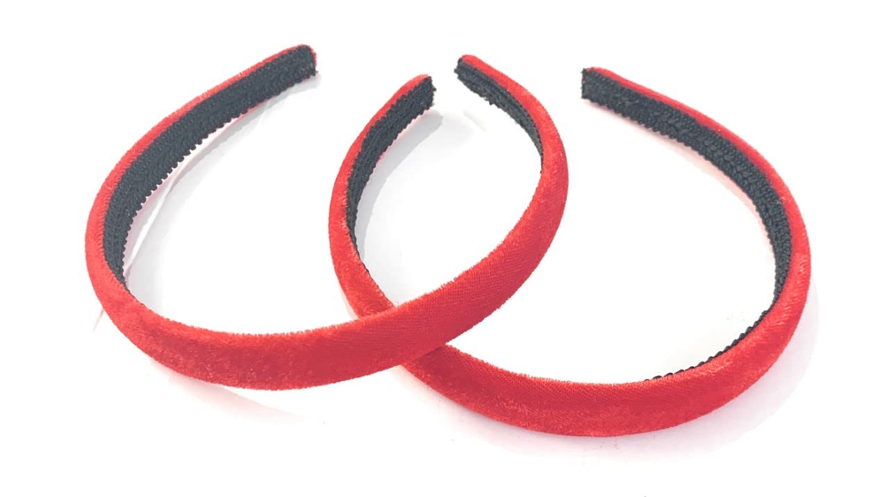 2 x Velvet Girls School Headband Alice band Hair Accessories - UK (Red)