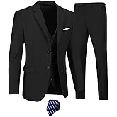 Furuyal Men's Suits 3 Piece Slim Fit Suit Set,Two Button Wedding Business Tuxedo Solid Blazer Jacket Vest Pants with Tie