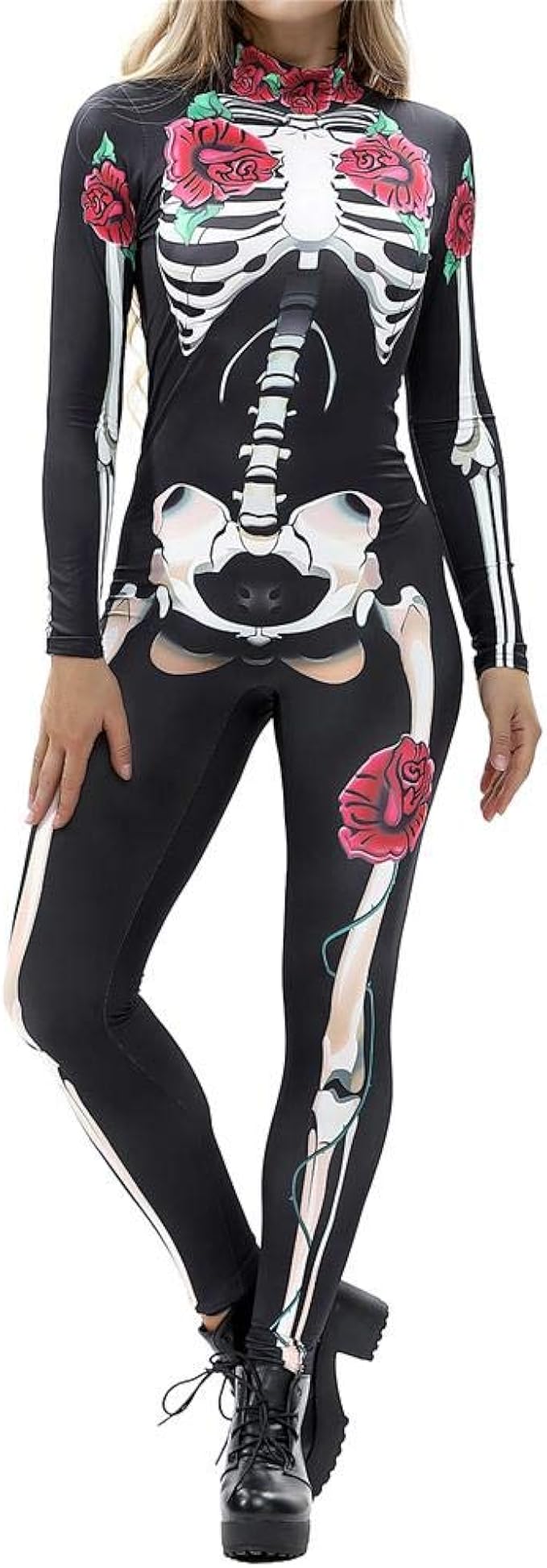 Disfraces De rol, Innovadores Monos De Manga Larga Esqueleto De Calavera De Halloween 3D Digital Print para Mujeres