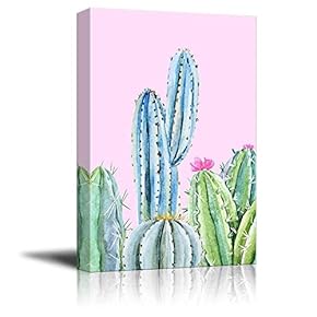 Classic Green And Blue Cactus On Pink Background - Canvas Art