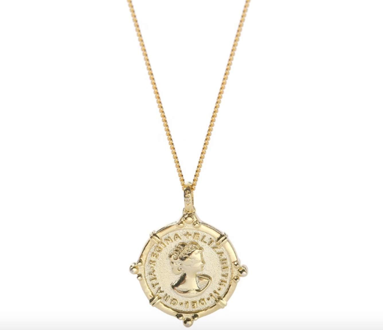 Queen Elizabeth Pendant Necklace 925 sterling silver 18K gold plated