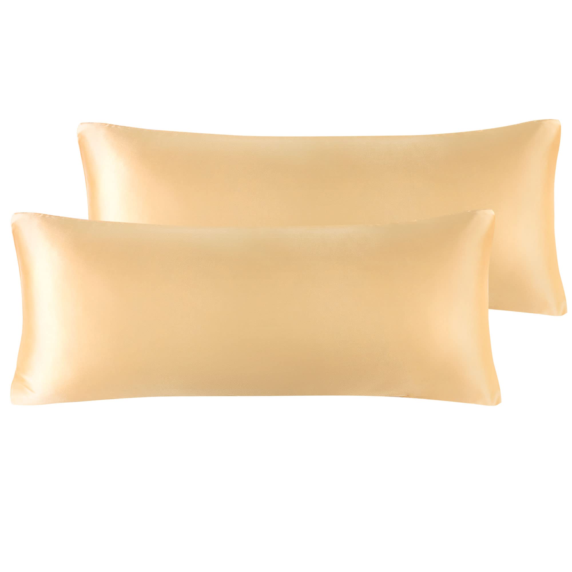 PiccoCasa Satin Body Pillowcases for Hair and Skin, 2 Pack Luxury Silky Pillow Cover Smooth Long Satin Pillow Cases with Zipper Closure Gold 20"x54"