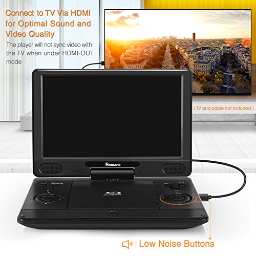 12" Portable Blu Ray Player Support A Region Blue Ray Disc, Region Free DVD, HDMI Out, Sync Screen, 1080P Video, Last Memory, AV in, USB SD, Dolby Audio - NAVISKAUTO