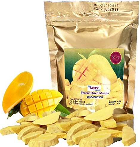 Mango Vacuum Freeze Dried Fresh , 100% Natural and Real Fruit 35 g. or 1.23 Oz (Pack of 2) Thai Tasty Yummy.